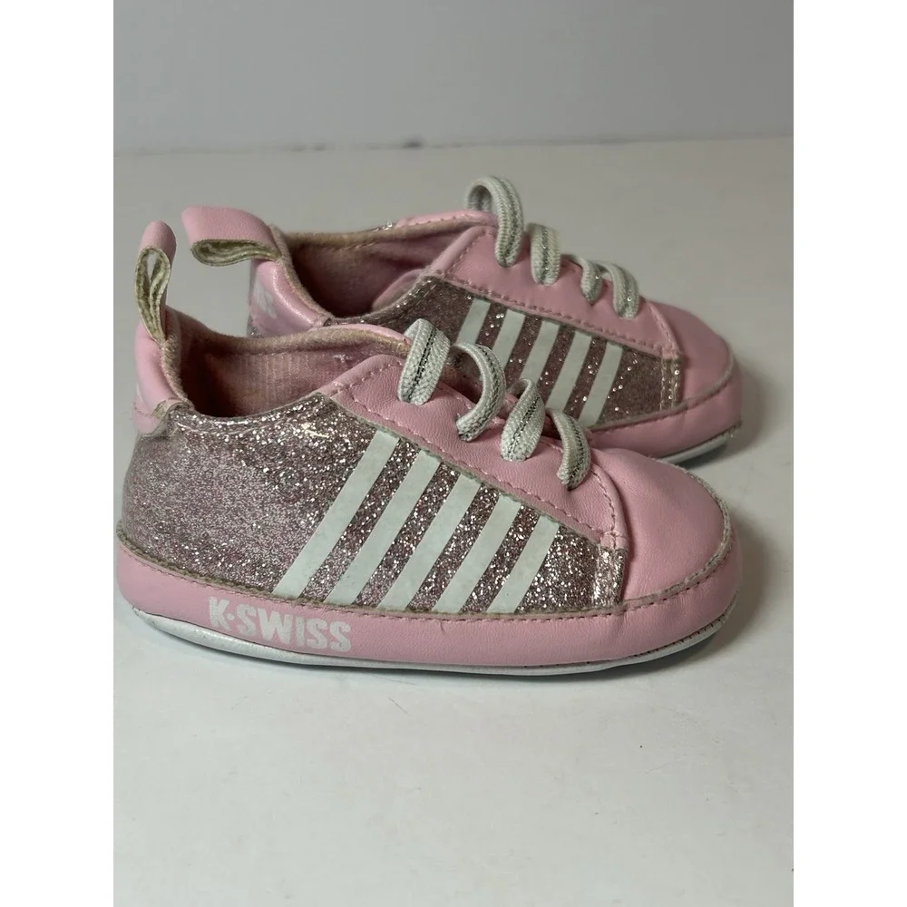 KSwiss Baby Girl Pink Sparkle Crib Shoes Laces EUC Infant Baby